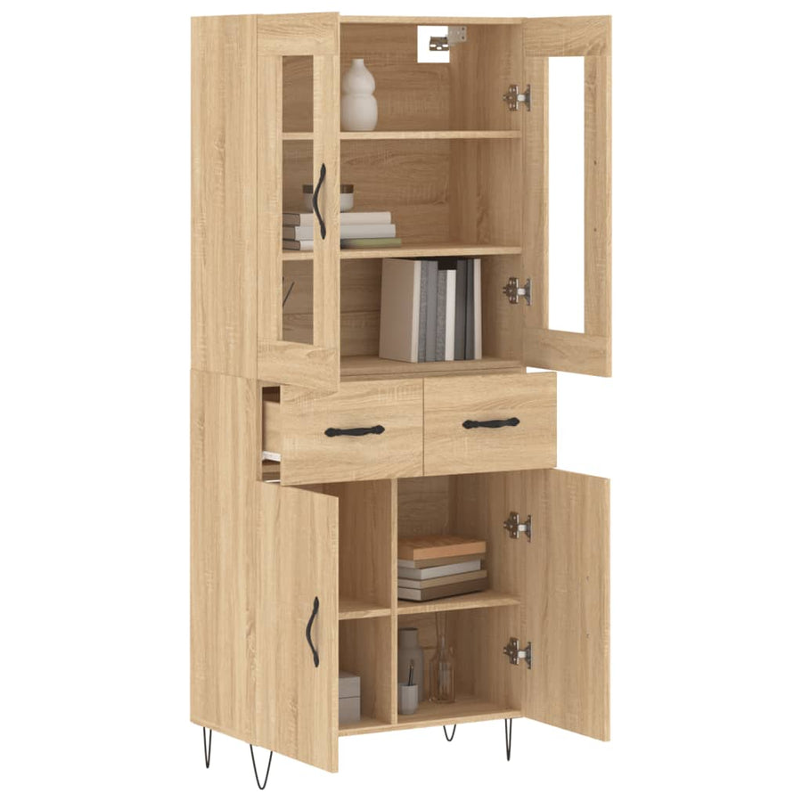 Hoge Kast 69,5X34X80 Cm Bewerkt Hout Kleurig Sonoma eiken 2 deuren 2 lades
