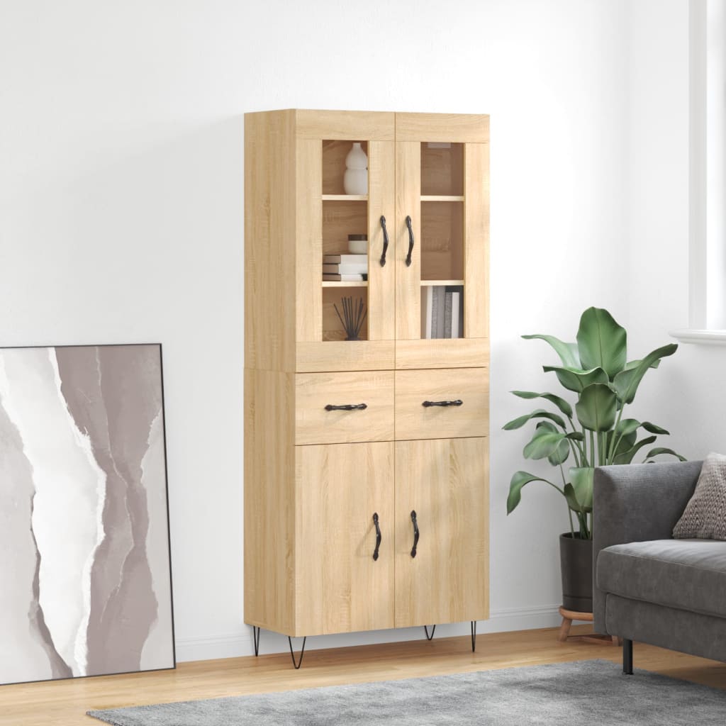 Hoge Kast 69,5X34X80 Cm Bewerkt Hout Kleurig Sonoma eiken 2 deuren 2 lades