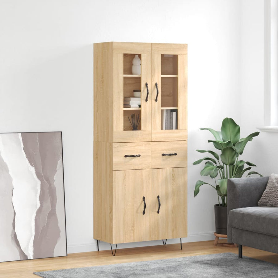 Hoge Kast 69,5X34X80 Cm Bewerkt Hout Kleurig Sonoma eiken 2 deuren 2 lades