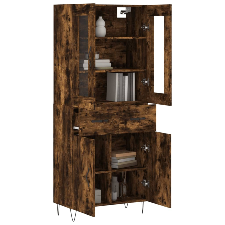 Hoge Kast 69,5X34X180 Cm Bewerkt Hout Kleurig Gerookt eiken