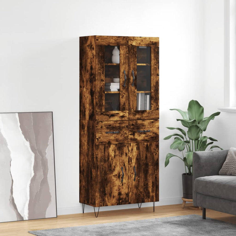 Hoge Kast 69,5X34X180 Cm Bewerkt Hout Kleurig Gerookt eiken