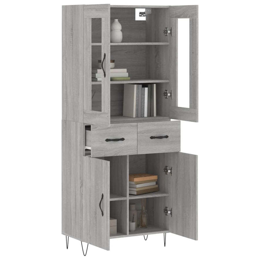 Hoge Kast 69,5X34X180 Cm Bewerkt Hout Eikenkleurig Grijs sonoma