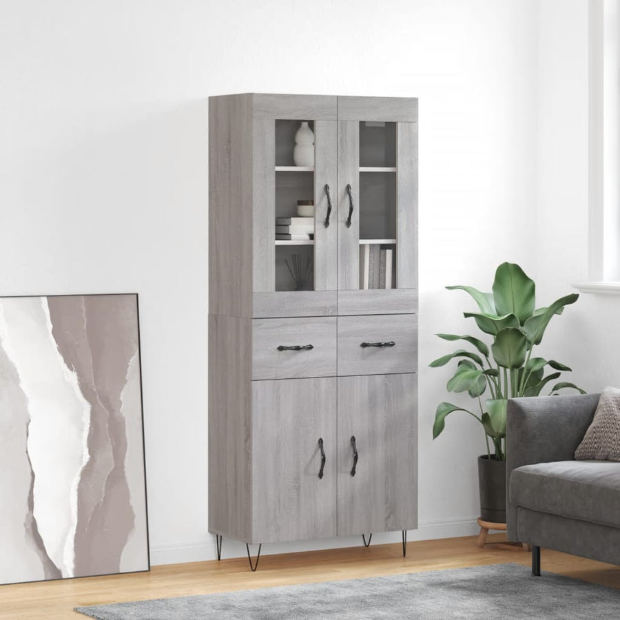 Hoge Kast 69,5X34X180 Cm Bewerkt Hout Eikenkleurig Grijs sonoma