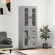 Hoge kast 69,5x34x180 cm bewerkt hout grijs sonoma