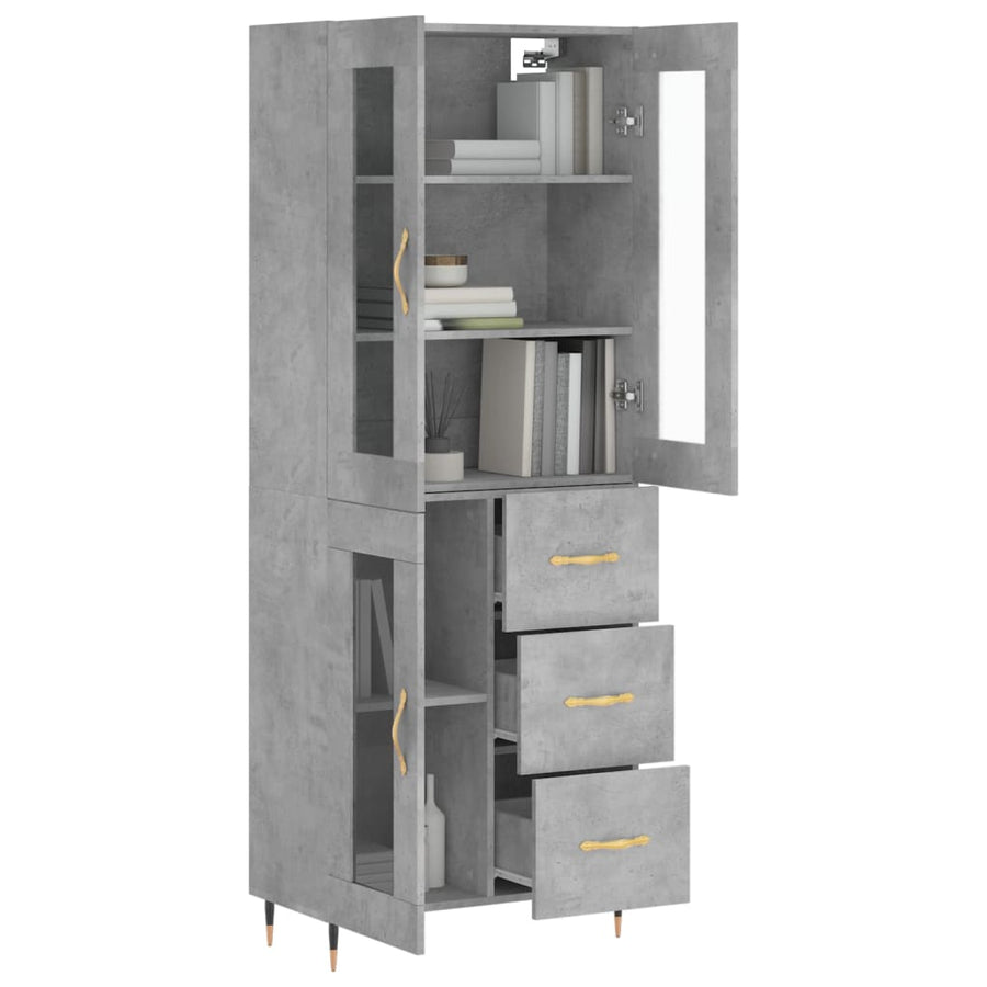 Hoge Kast 69,5X34X180 Cm Bewerkt Hout Betongrijs