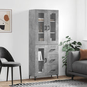 Hoge kast 69,5x34x180 cm bewerkt hout betongrijs