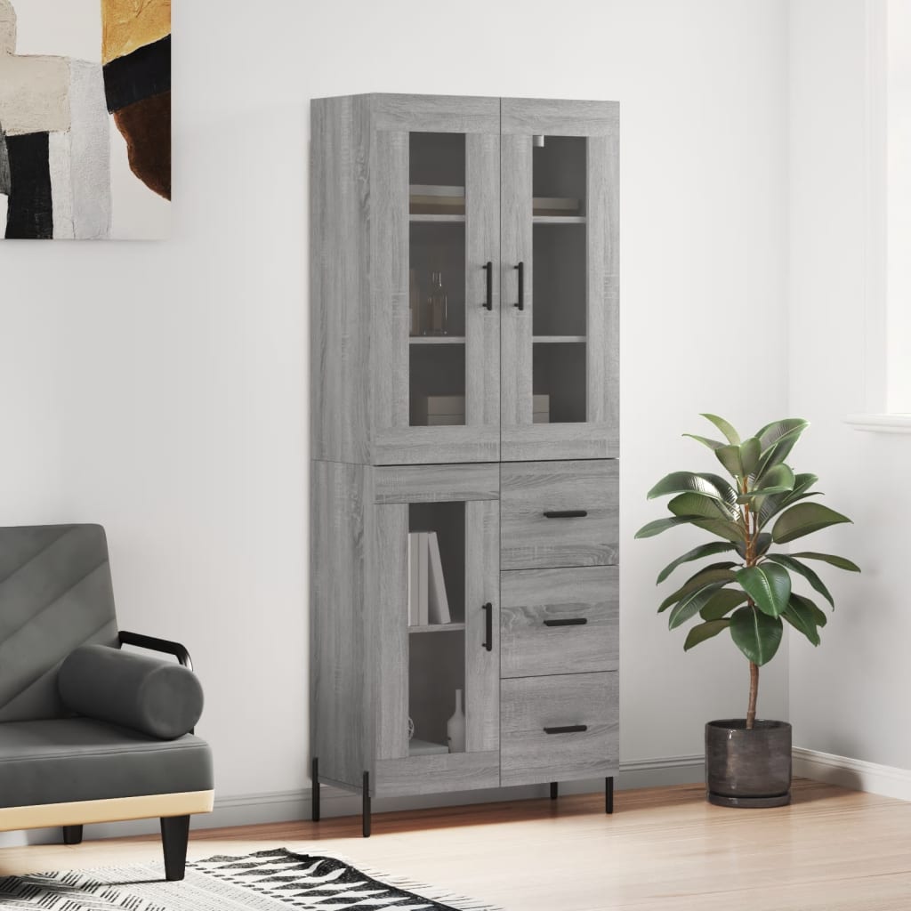 Hoge Kast 69,5X34X180 Cm Bewerkt Hout Grijs Sonoma Eikenkleurig
