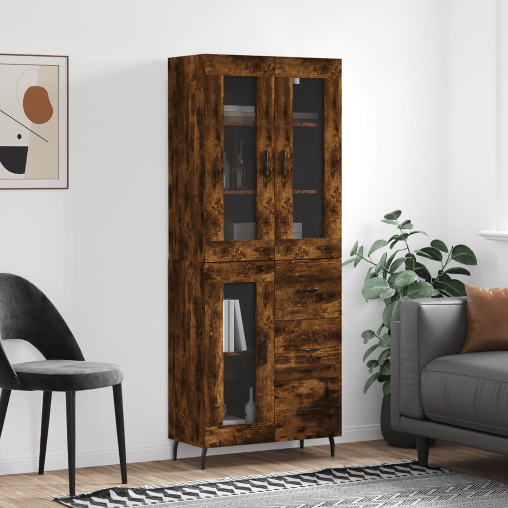 Hoge Kast 69,5X34X180 Cm Bewerkt Hout Kleurig Gerookt eiken