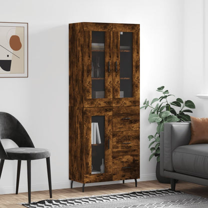 Hoge Kast 69,5X34X180 Cm Bewerkt Hout Kleurig Gerookt eiken