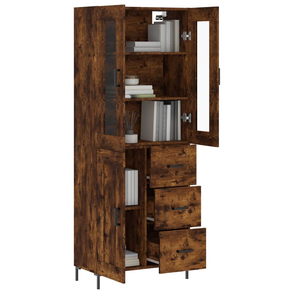 Hoge Kast 69,5X34X180 Cm Bewerkt Hout Gerookt Eikenkleurig