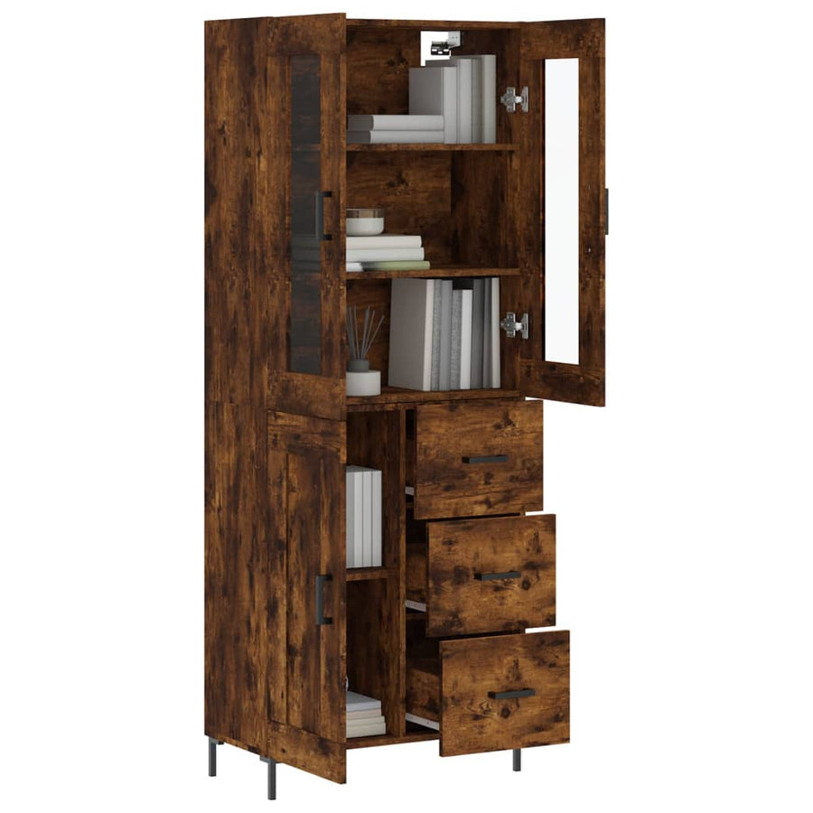 Hoge Kast 69,5X34X180 Cm Bewerkt Hout Gerookt Eikenkleurig