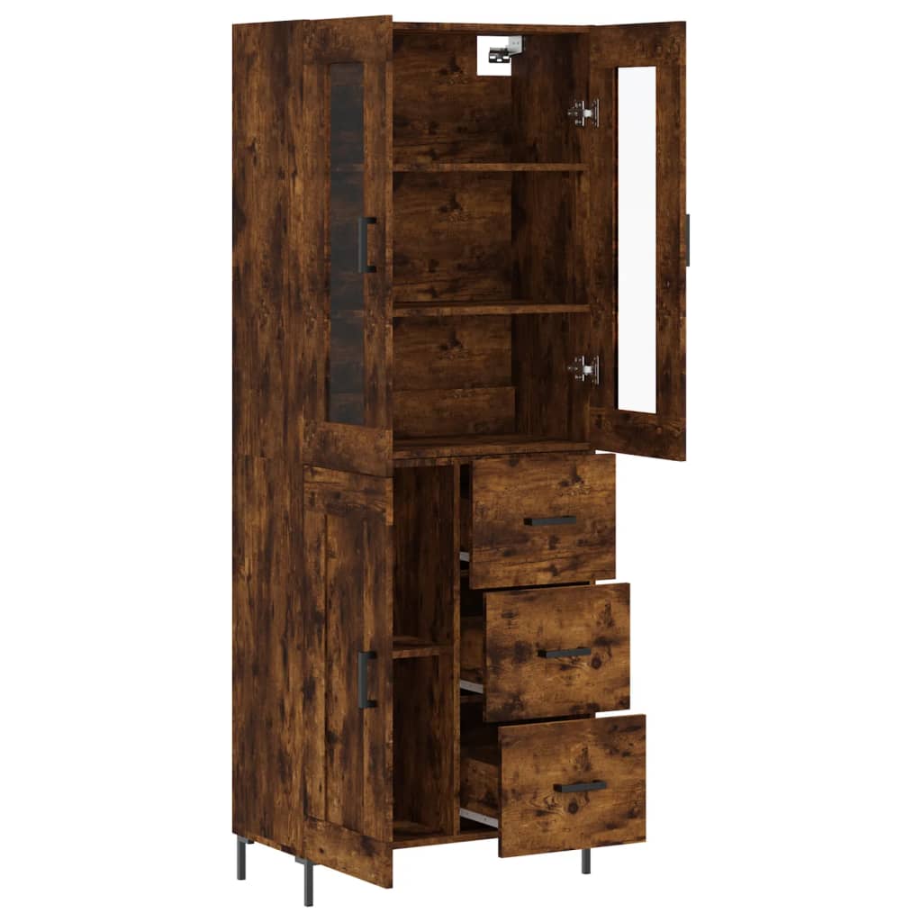 Hoge Kast 69,5X34X180 Cm Bewerkt Hout Gerookt Eikenkleurig