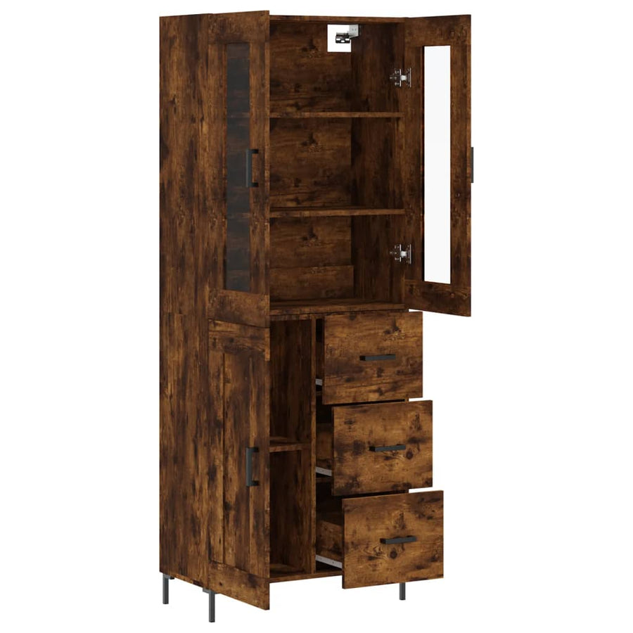 Hoge Kast 69,5X34X180 Cm Bewerkt Hout Gerookt Eikenkleurig
