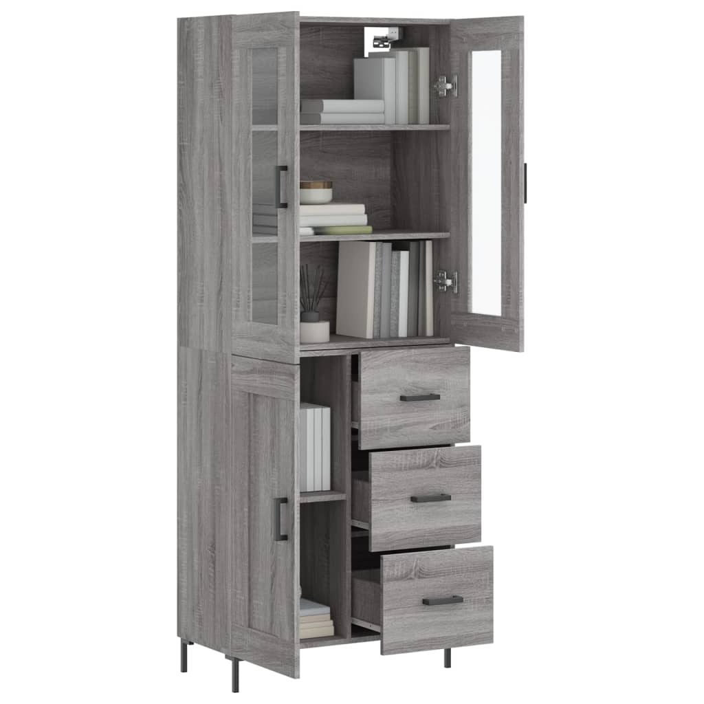 Hoge Kast 69,5X34X180 Cm Bewerkt Hout Eikenkleurig Grijs sonoma