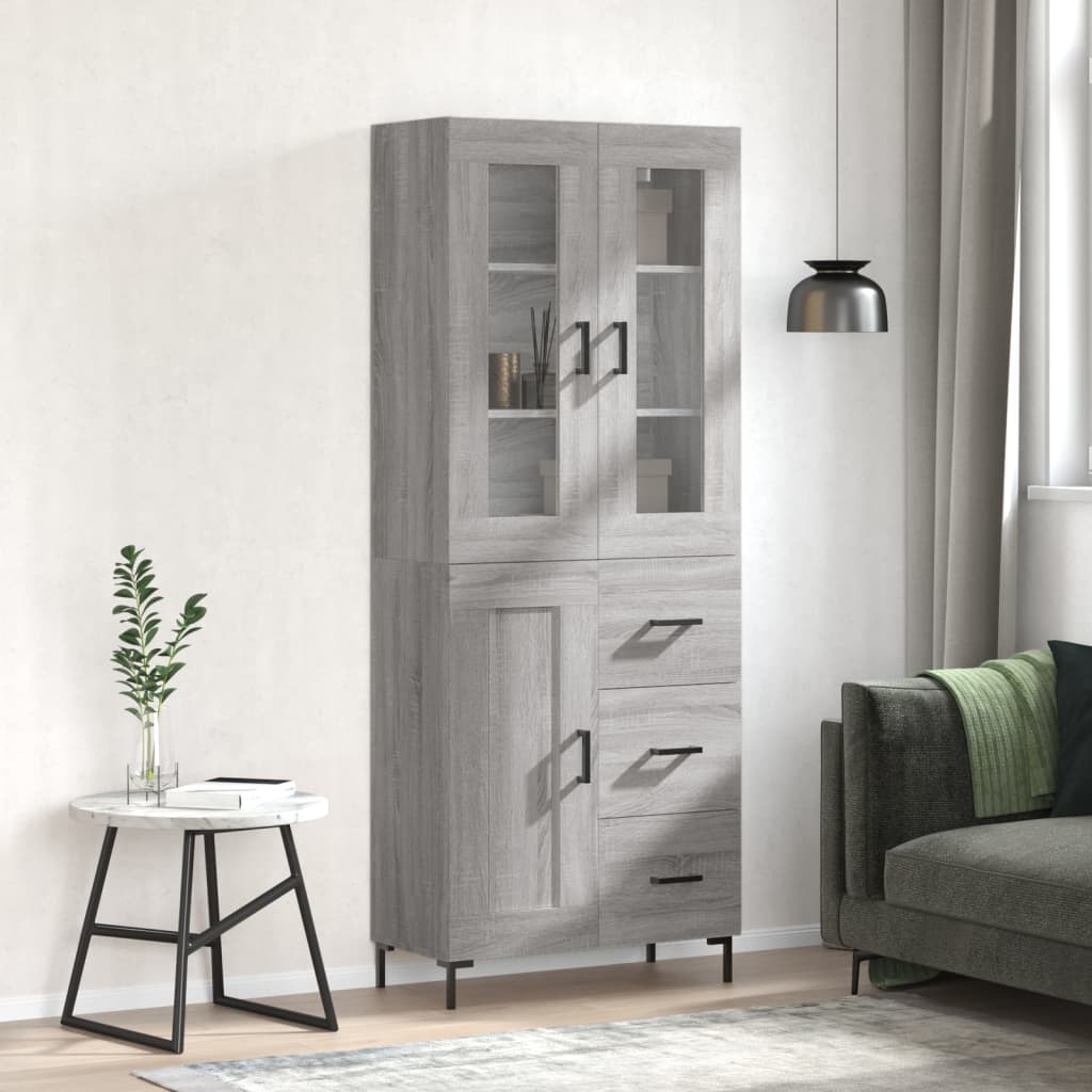 Hoge Kast 69,5X34X180 Cm Bewerkt Hout Eikenkleurig Grijs sonoma