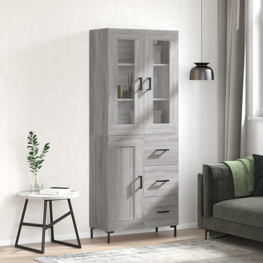 Hoge Kast 69,5X34X180 Cm Bewerkt Hout Eikenkleurig Grijs sonoma