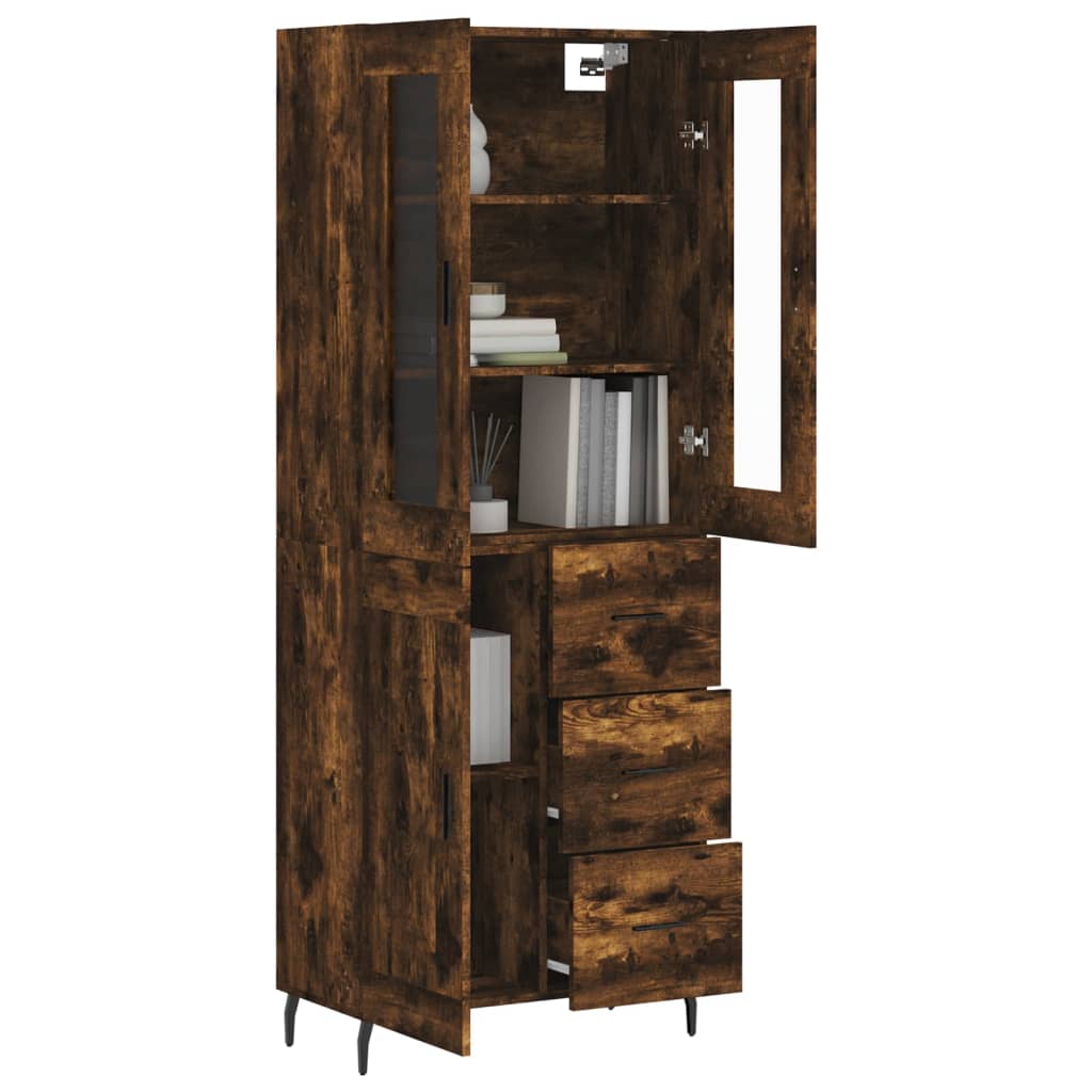 Hoge Kast 69,5X34X180 Cm Bewerkt Hout Kleurig Gerookt eiken