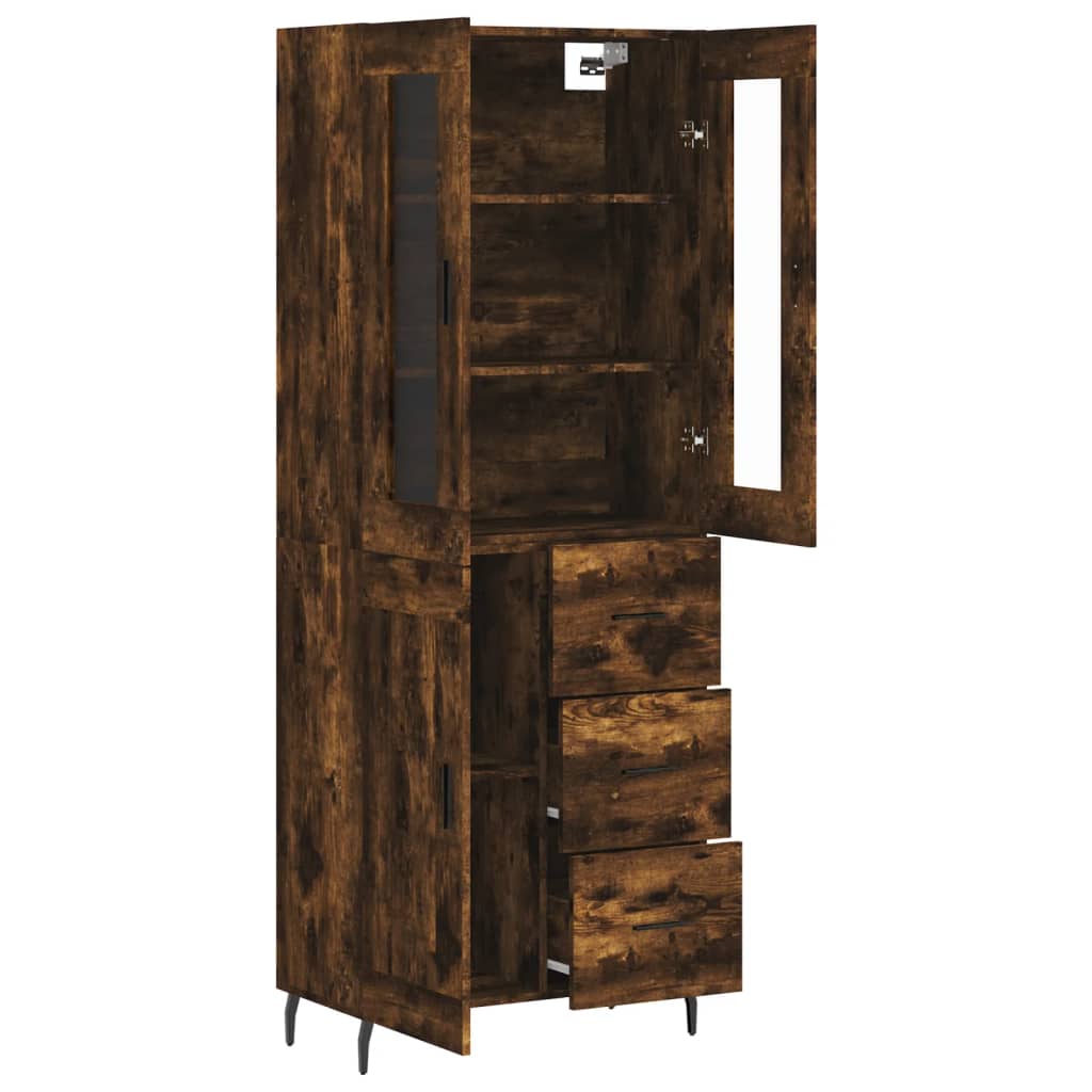 Hoge Kast 69,5X34X180 Cm Bewerkt Hout Kleurig Gerookt eiken