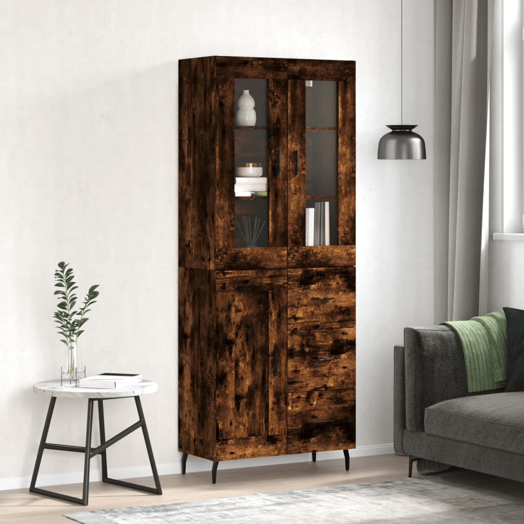 Hoge Kast 69,5X34X180 Cm Bewerkt Hout Kleurig Gerookt eiken