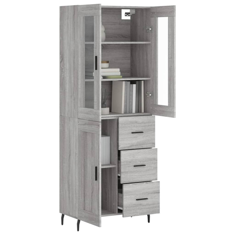 Hoge Kast 69,5X34X180 Cm Bewerkt Hout Eikenkleurig Grijs sonoma
