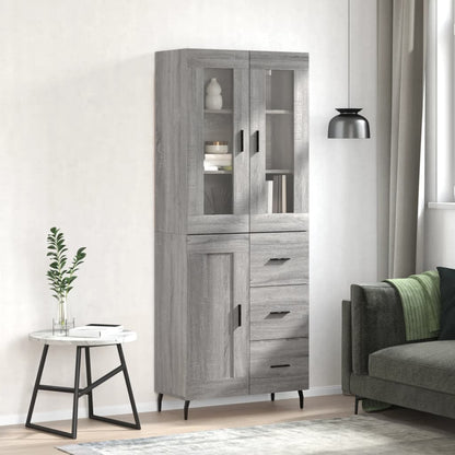 Hoge Kast 69,5X34X180 Cm Bewerkt Hout Eikenkleurig Grijs sonoma