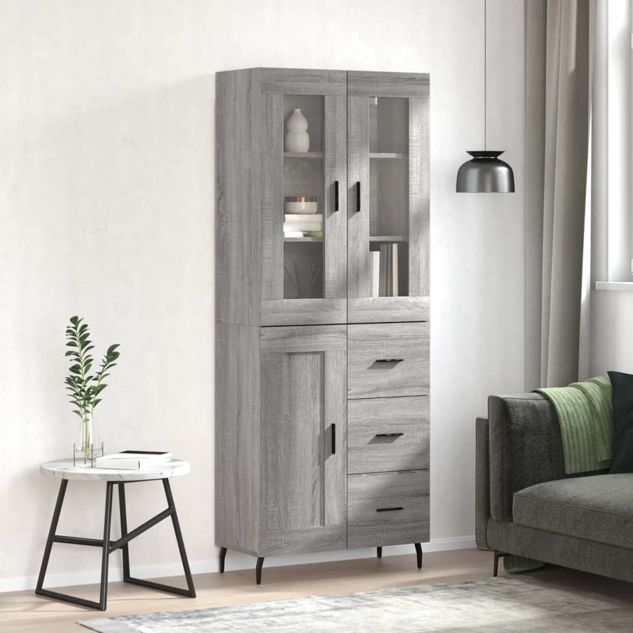 Hoge Kast 69,5X34X180 Cm Bewerkt Hout Eikenkleurig Grijs sonoma