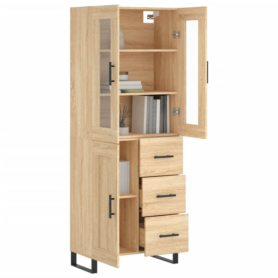 Hoge Kast 69,5X34X80 Cm Bewerkt Hout Kleurig Sonoma eiken 1 houten deur 3 lades