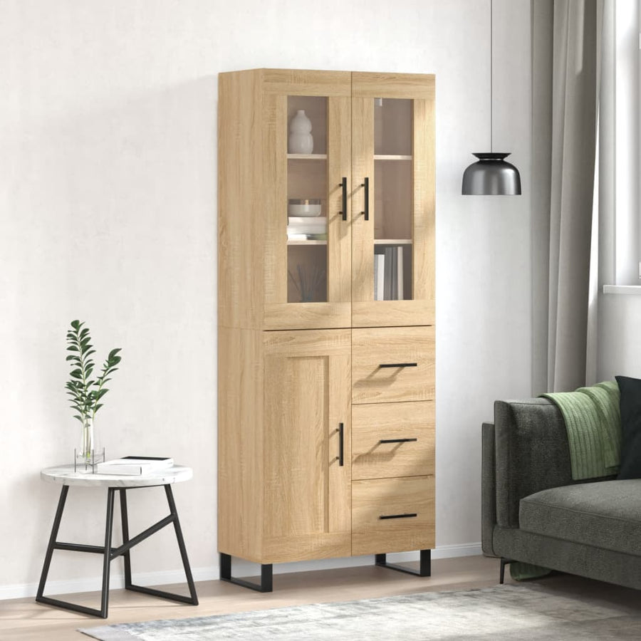 Hoge Kast 69,5X34X80 Cm Bewerkt Hout Kleurig Sonoma eiken 1 houten deur 3 lades