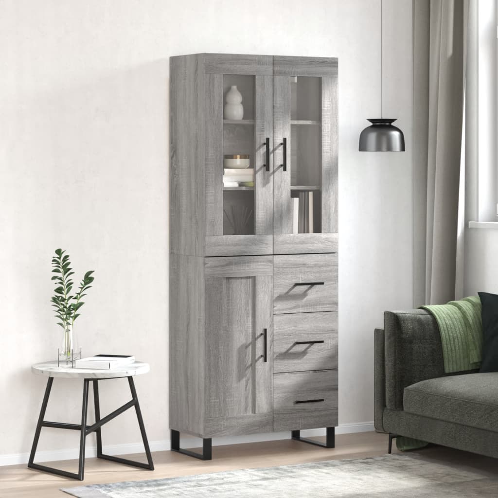 Hoge kast 69,5x34x180 cm bewerkt hout grijs sonoma eikenkleurig