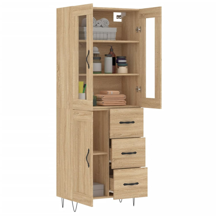 Hoge Kast 69,5X34X80 Cm Bewerkt Hout Kleurig Sonoma eiken 1 houten deur 3 lades