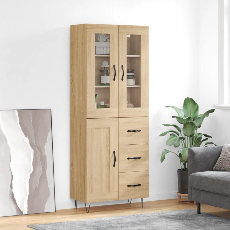 Hoge Kast 69,5X34X80 Cm Bewerkt Hout Kleurig Sonoma eiken 1 houten deur 3 lades