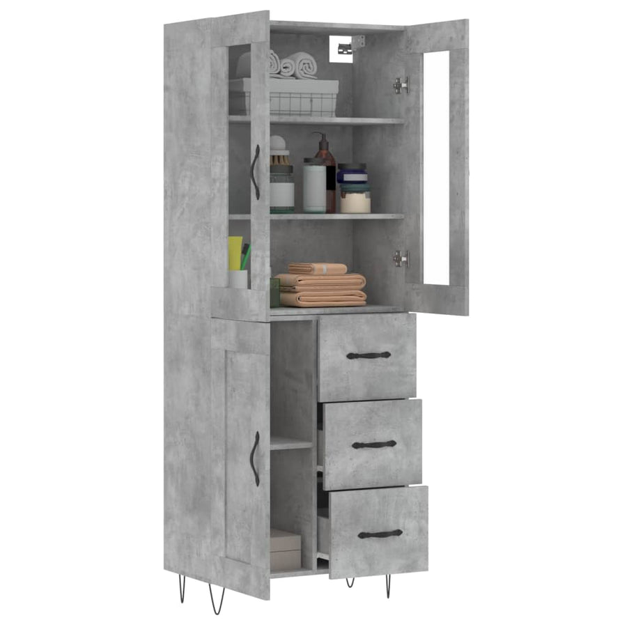 Hoge Kast 69,5X34X180 Cm Bewerkt Hout Betongrijs
