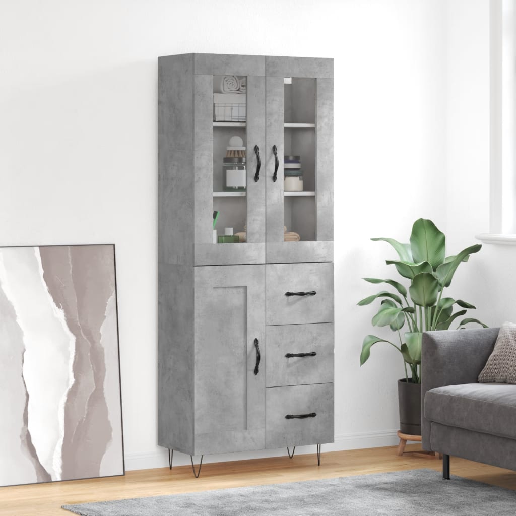 Hoge Kast 69,5X34X180 Cm Bewerkt Hout Betongrijs