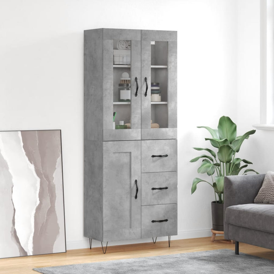 Hoge Kast 69,5X34X180 Cm Bewerkt Hout Betongrijs