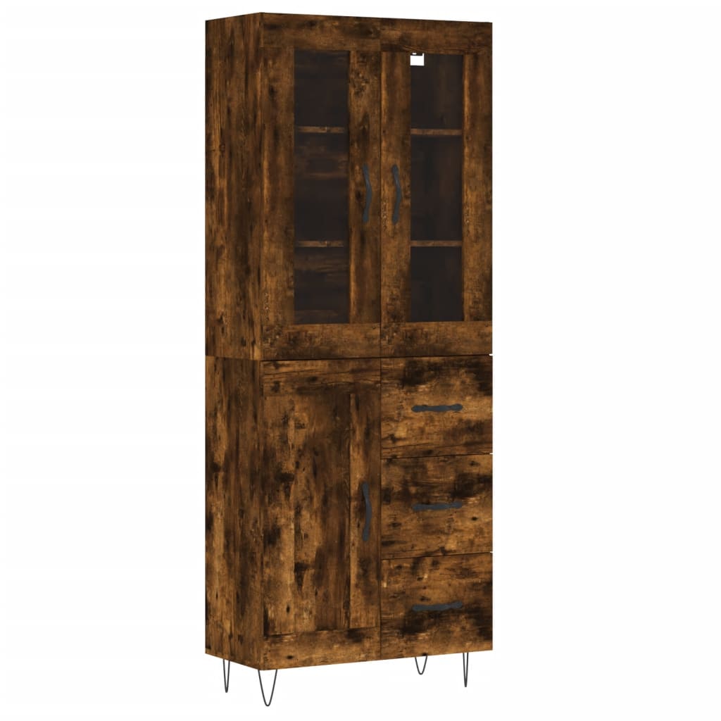 Hoge Kast 69,5X34X180 Cm Bewerkt Hout Kleurig Gerookt eiken