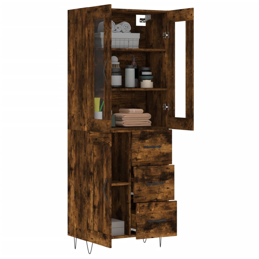 Hoge Kast 69,5X34X180 Cm Bewerkt Hout Kleurig Gerookt eiken
