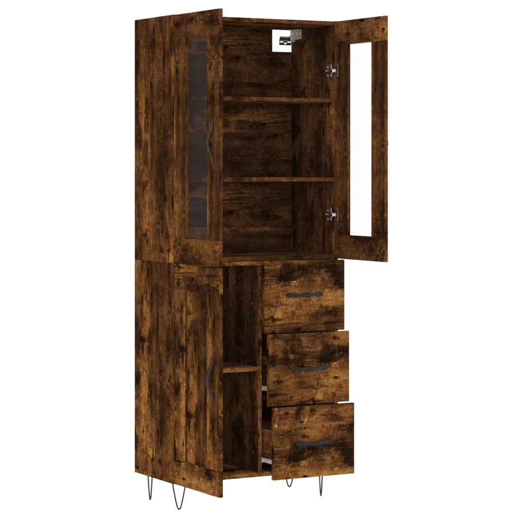 Hoge Kast 69,5X34X180 Cm Bewerkt Hout Kleurig Gerookt eiken