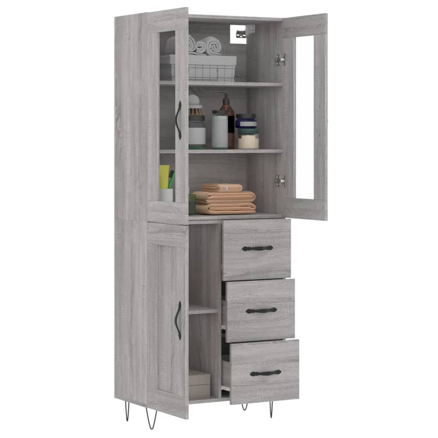 Hoge Kast 69,5X34X180 Cm Bewerkt Hout Eikenkleurig Grijs sonoma
