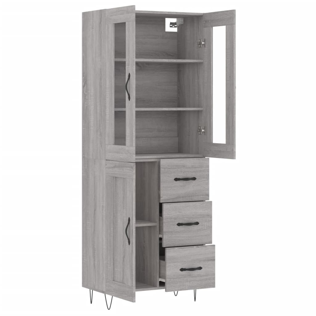 Hoge Kast 69,5X34X180 Cm Bewerkt Hout Eikenkleurig Grijs sonoma