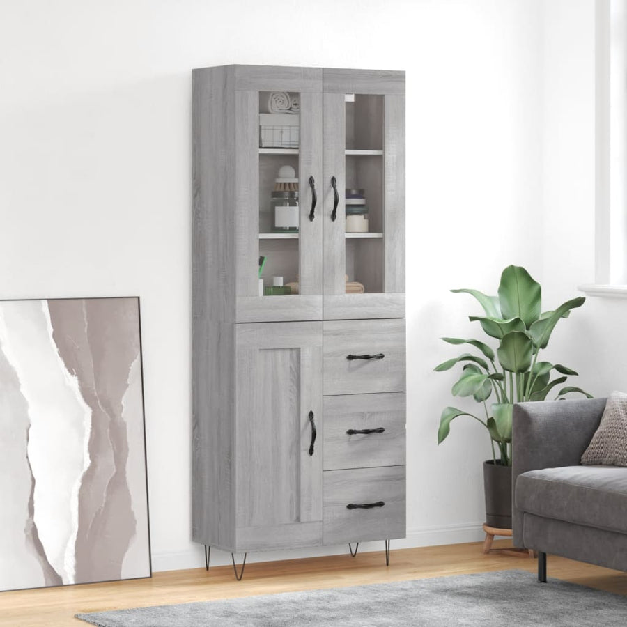 Hoge Kast 69,5X34X180 Cm Bewerkt Hout Eikenkleurig Grijs sonoma
