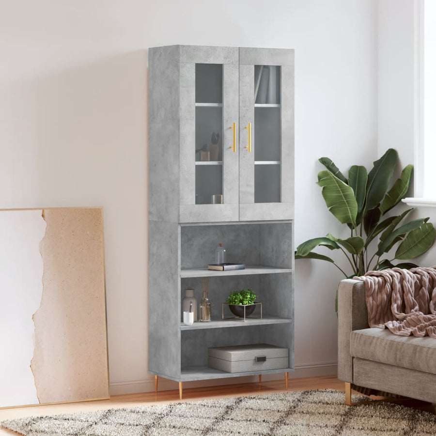 Hoge Kast 69,5X34X180 Cm Bewerkt Hout Betongrijs