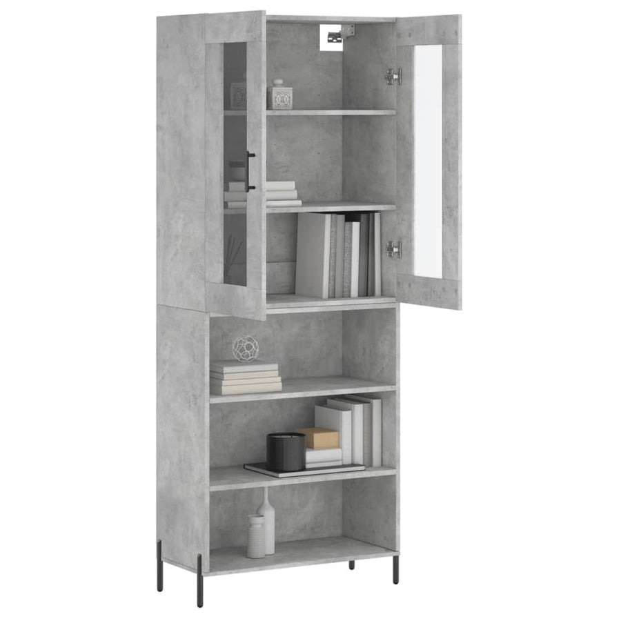 Hoge Kast 69,5X34X180 Cm Bewerkt Hout Betongrijs
