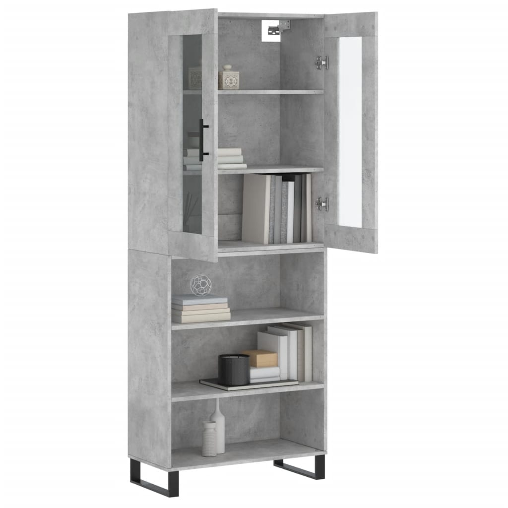 Hoge Kast 69,5X34X180 Cm Bewerkt Hout Betongrijs