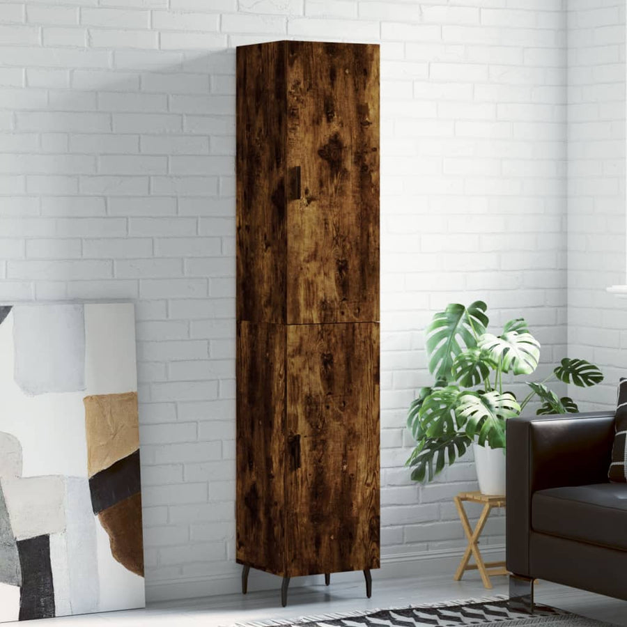 Hoge Kast 34,5X34X180 Cm Bewerkt Hout Gerookt Eikenkleurig