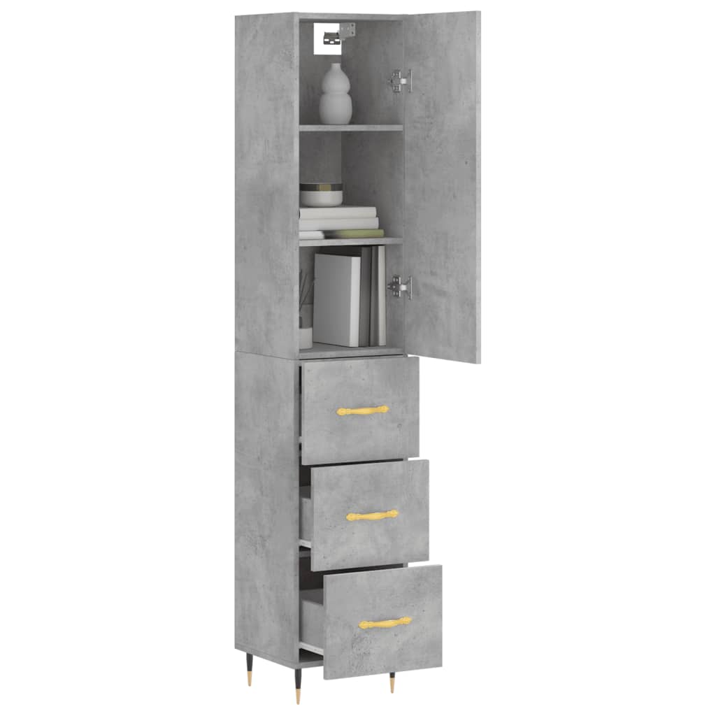 Hoge Kast 34,5X34X180 Cm Bewerkt Hout Betongrijs