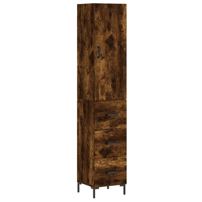 Hoge kast 34,5x34x180 cm bewerkt hout gerookt eikenkleurig