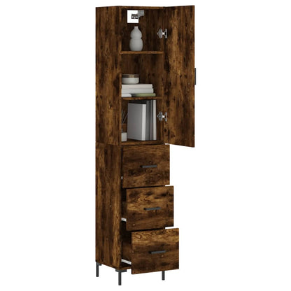 Hoge kast 34,5x34x180 cm bewerkt hout gerookt eikenkleurig