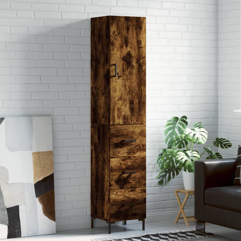 Hoge kast 34,5x34x180 cm bewerkt hout gerookt eikenkleurig