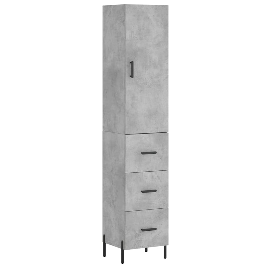 Hoge kast 34,5x34x180 cm bewerkt hout betongrijs