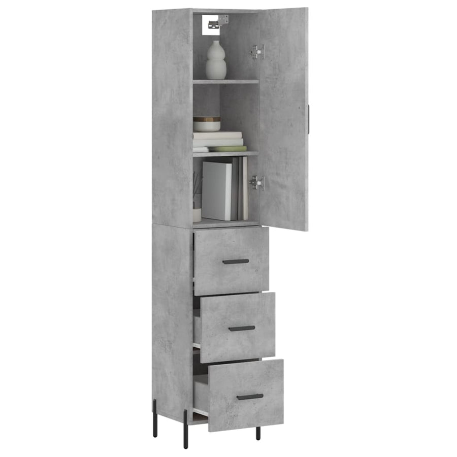 Hoge kast 34,5x34x180 cm bewerkt hout betongrijs
